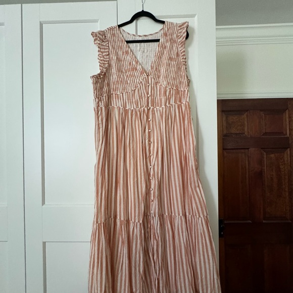 Anthropologie Striped Midi Dress in Pink and Cream - Picture 2 of 4